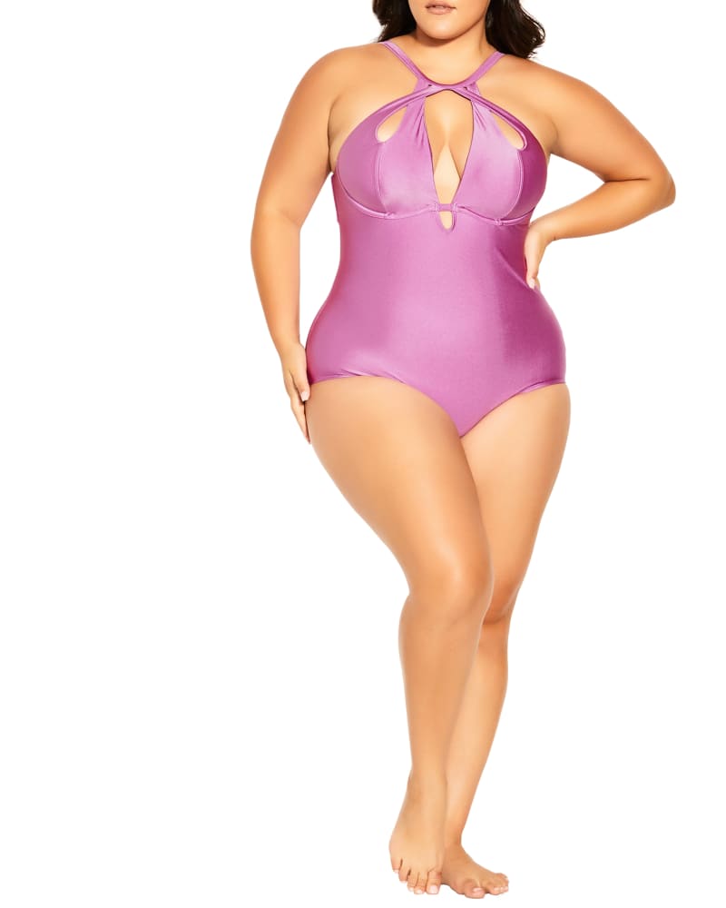 Plus Size Mauve Mirabel Cancun Tropical One Piece Swimsuit Mauve